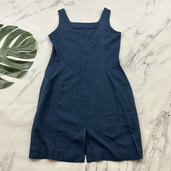 Diane B Vintage Linen Blend Sheath Dress Size 8 Navy Blue Sleeveless 90s - Picture 6 of 9